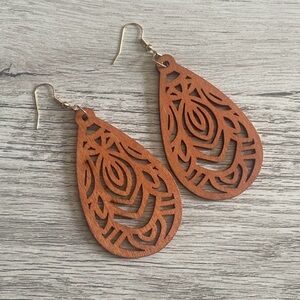 Elegant Wood Teardrop Earrings